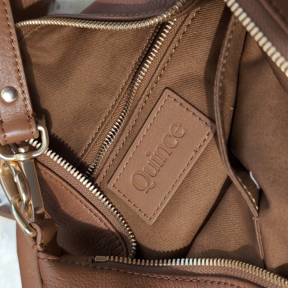 Quince Italian Leather Convertible Crescent Bag Cognac Purse Gold - Picture 9 of 11